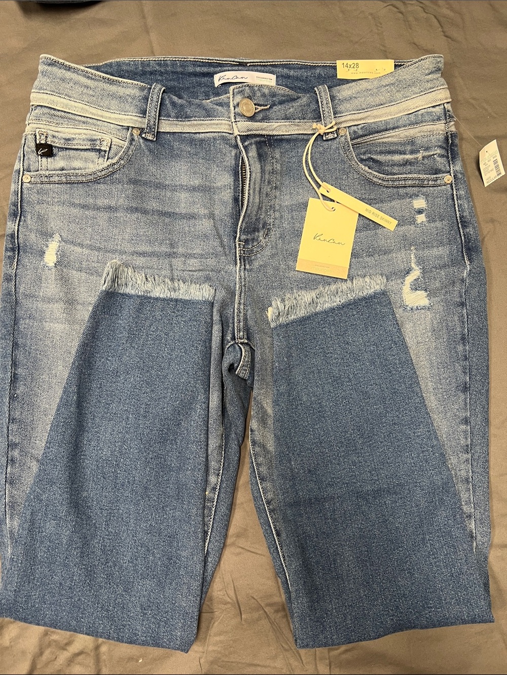 KanCan Two-Tone Light Blue Skinny Jeans with Knee Panels